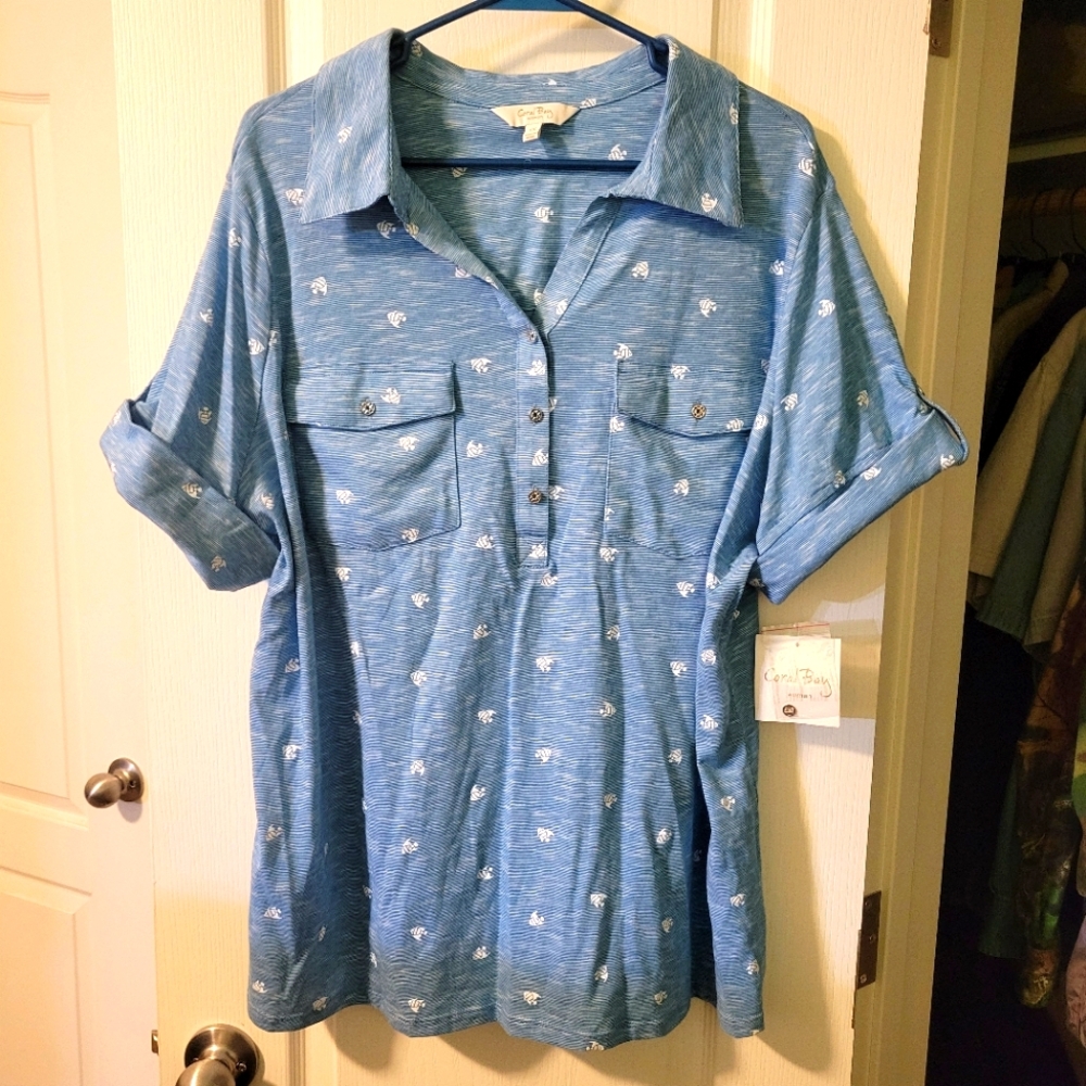 Coral Bay. Womens 1X Ocean Fish Pattern. NWT